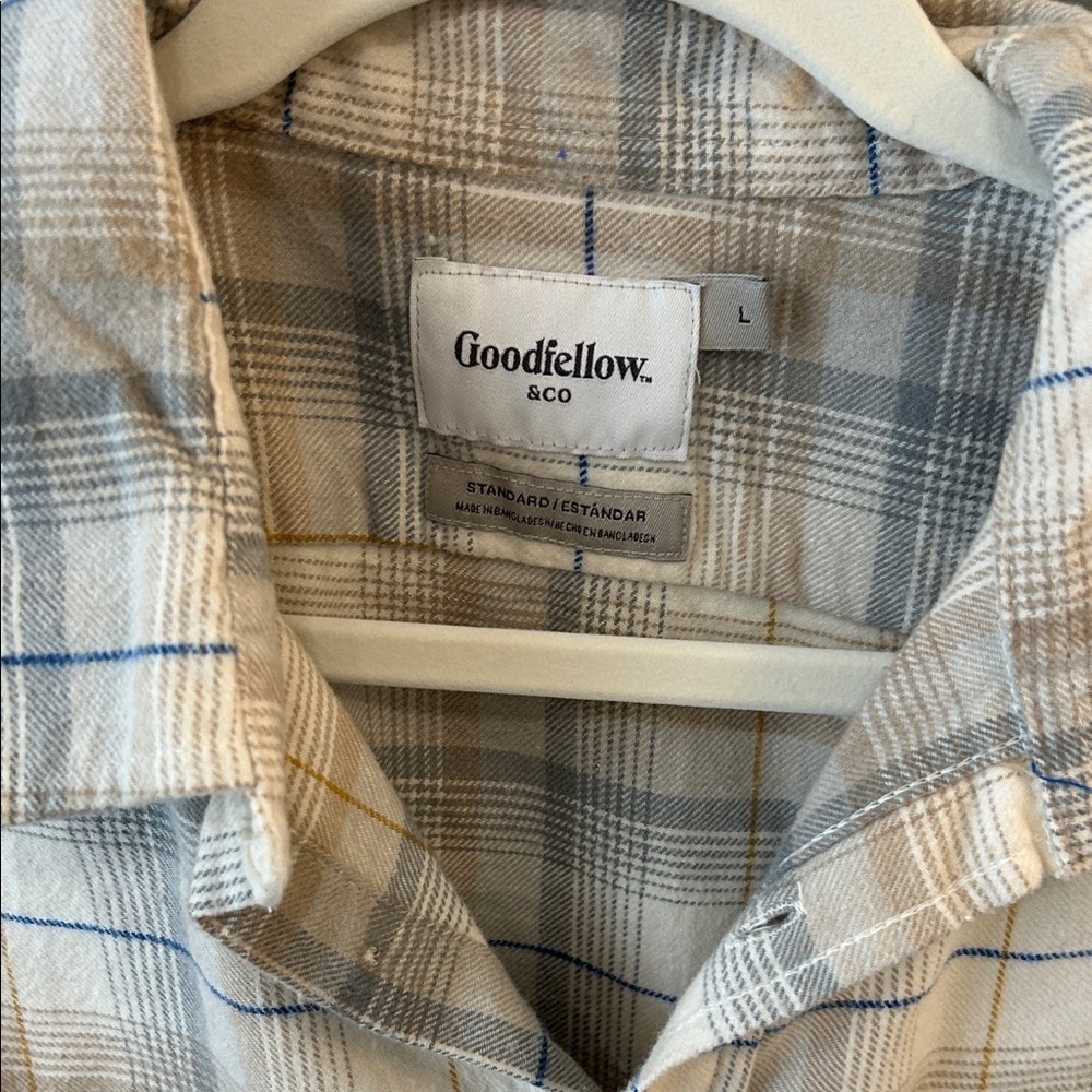 Goodfellow & Co Cream and Gray Plaid Shirt size Large - Picture 2 of 5